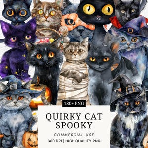 Spooky Halloween Cat Clipart: Funny Black Kitty PNG (Digital Download