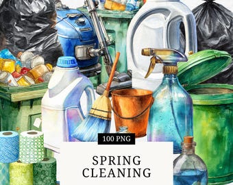 Spring Cleaning Clipart Set, Whimsical PNG Illustrations (Digital Download)