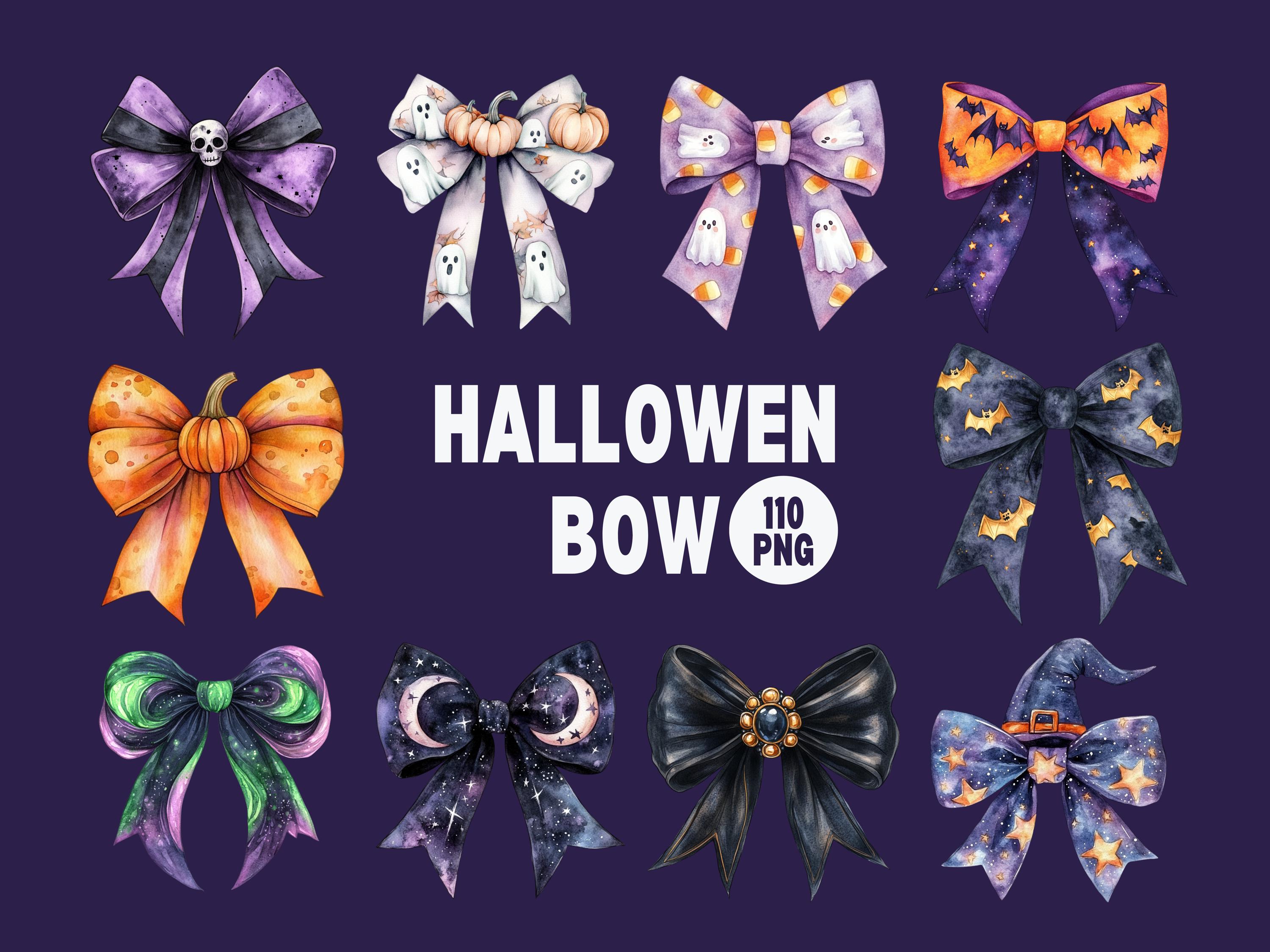 Halloween Bow Clipart, Watercolor Halloween Clipart, Spooky Bow Clipart ...
