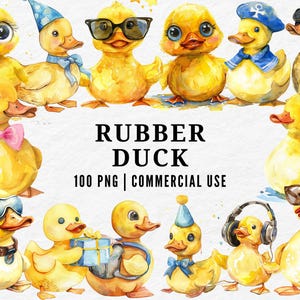 Rubber Duck Clipart, Watercolor Bath Toy PNG, Cute Duckling Illustration, Whimsical Baby Shower Art, Adorable Rubber Duck, Playful Bath Time