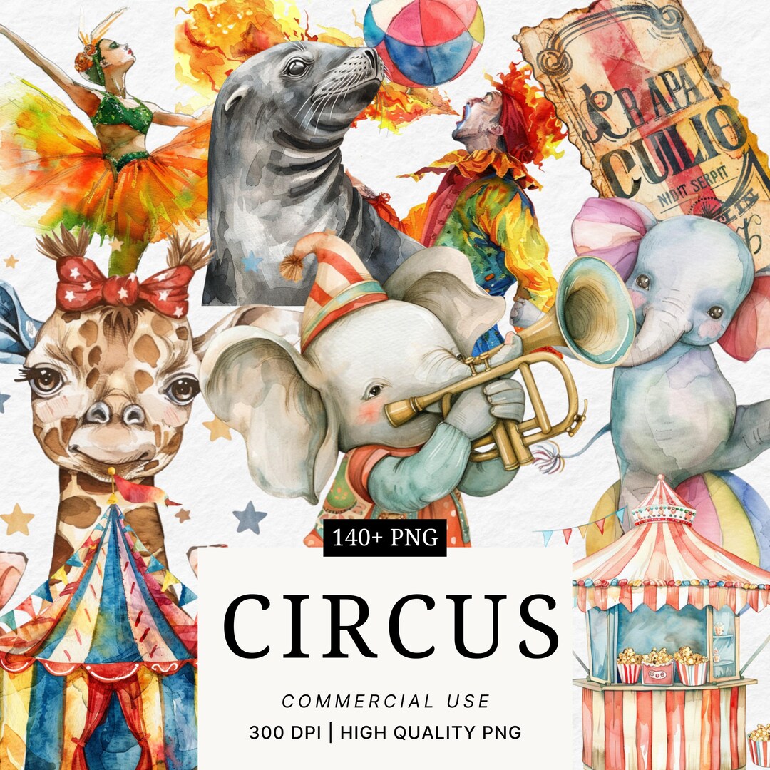 Whimsical Circus Clipart Set: Funny Clowns, Carnival PNG (digital ...