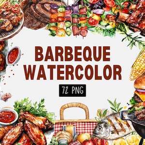 BBQ Clipart, Watercolor Barbecue Clipart, Grill Clipart, Cooking Clipart, Summer Picnic Clipart, BBQ Tools, Food Illustration Digital PNG