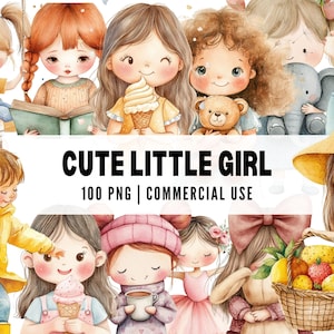 Cute Little Girl Clipart, Girl PNG, Toddler Girl Illustration, Kid Character Clipart, Baby Girl Art, Child Clipart, Adorable Girl Drawing