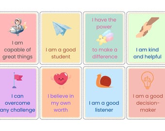 32 Vokabelkarten mit Affirmation | Affirmationskarten für Kinder | Positive / tägliche Affirmationskarten für Kinder | Druckbare Affirmationskarten für Kinder