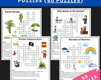 Palavras Cruzadas Temáticas para Crianças | 50 Jogos de Vocabulário e Ortografia para Imprimir | Folhas de Atividades Educacionais com Palavras em PDF | Jogos de Quebra-Cabeça