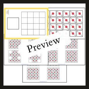 May include: Black and white printable worksheet with a grid pattern and red circles. The worksheet is designed for a math or logic puzzle activity.