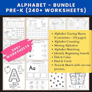 Alphabet Worksheet Bundle for Pre-K – 240+ Printable Pages | Tracing, Matching, Sounds, ABC Activities for Preschool & Kindergarten
