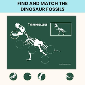 Utskrivbar matchningsaktivitet med dinosauriefosiler | Montessori-pussel med dinosauriefosiler för förskolebarn (PDF-utskrivbara)