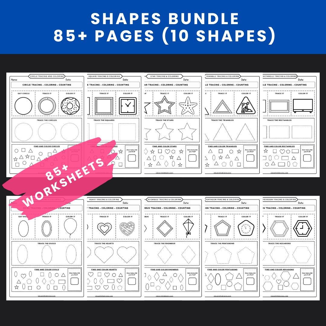 Shapes Worksheet Bundle for Pre-k & Kindergarten – 85+ Printable Pages ...