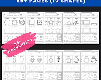 Shapes Worksheet Bundle for Pre-K & Kindergarten – 85+ Printable Pages | Tracing, Matching, Coloring, Shape Recognition Activities