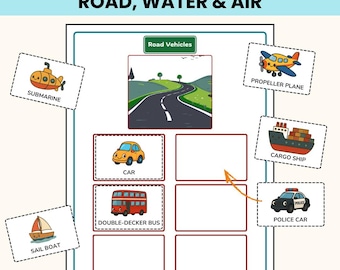 Voertuigsorteeractiviteit voor kinderen | Werkbladen voor sorteren van transportvoertuigen | Afdrukbare montessori voor kleuters (pdf-afdrukbare bestanden)
