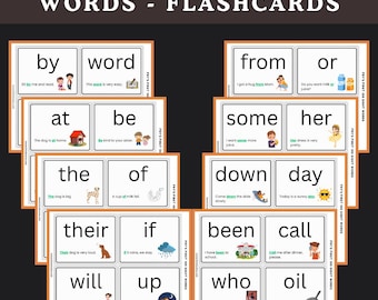 Fry’s First 100 Sight Words Flashcards With Pictures And Sentences | Printable PDF Worksheets For Pre-K, Kindergarten and Early Readers
