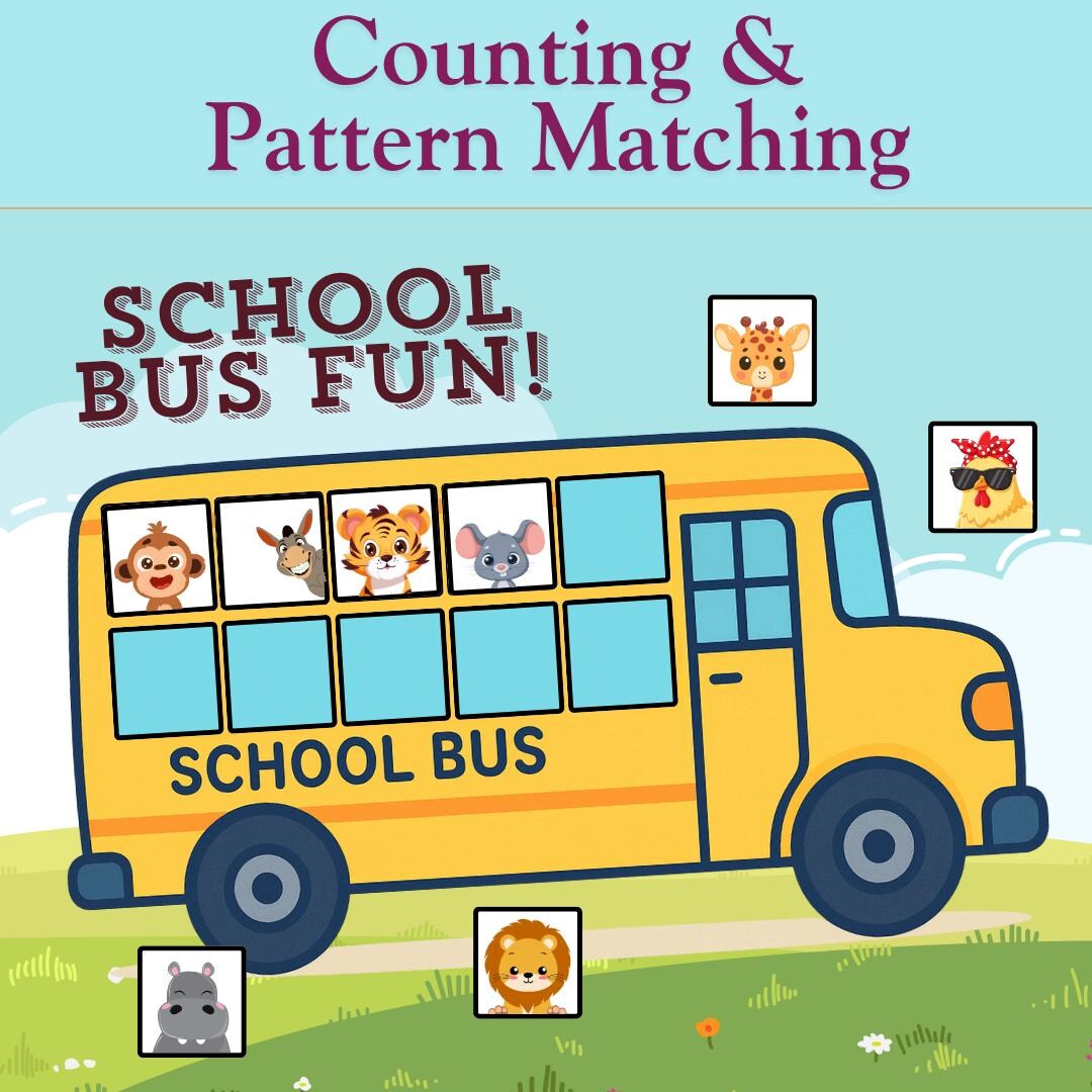 Bus Map Matching School Bus Animal Matching Game | Counting, Patterns, and Memory ...