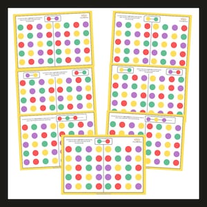 May include: A printable worksheet with six different dot-to-dot puzzles. Each puzzle has two columns of colored dots, with a line connecting the dots in each column. The instructions ask the user to connect the dots by following the color order, with each puzzle having a different color order.