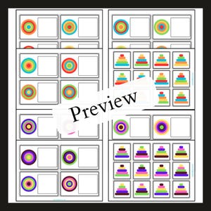 Könnte beinhalten: Ein druckbares Arbeitsblatt mit zwei Spalten mit Bildern. Die linke Spalte enthält Kreise mit konzentrischen Ringen in verschiedenen Farben. Die rechte Spalte enthält Bilder von Stapelringen in verschiedenen Farben. Das Arbeitsblatt ist für Kinder gedacht, um das Zuordnen zu üben.