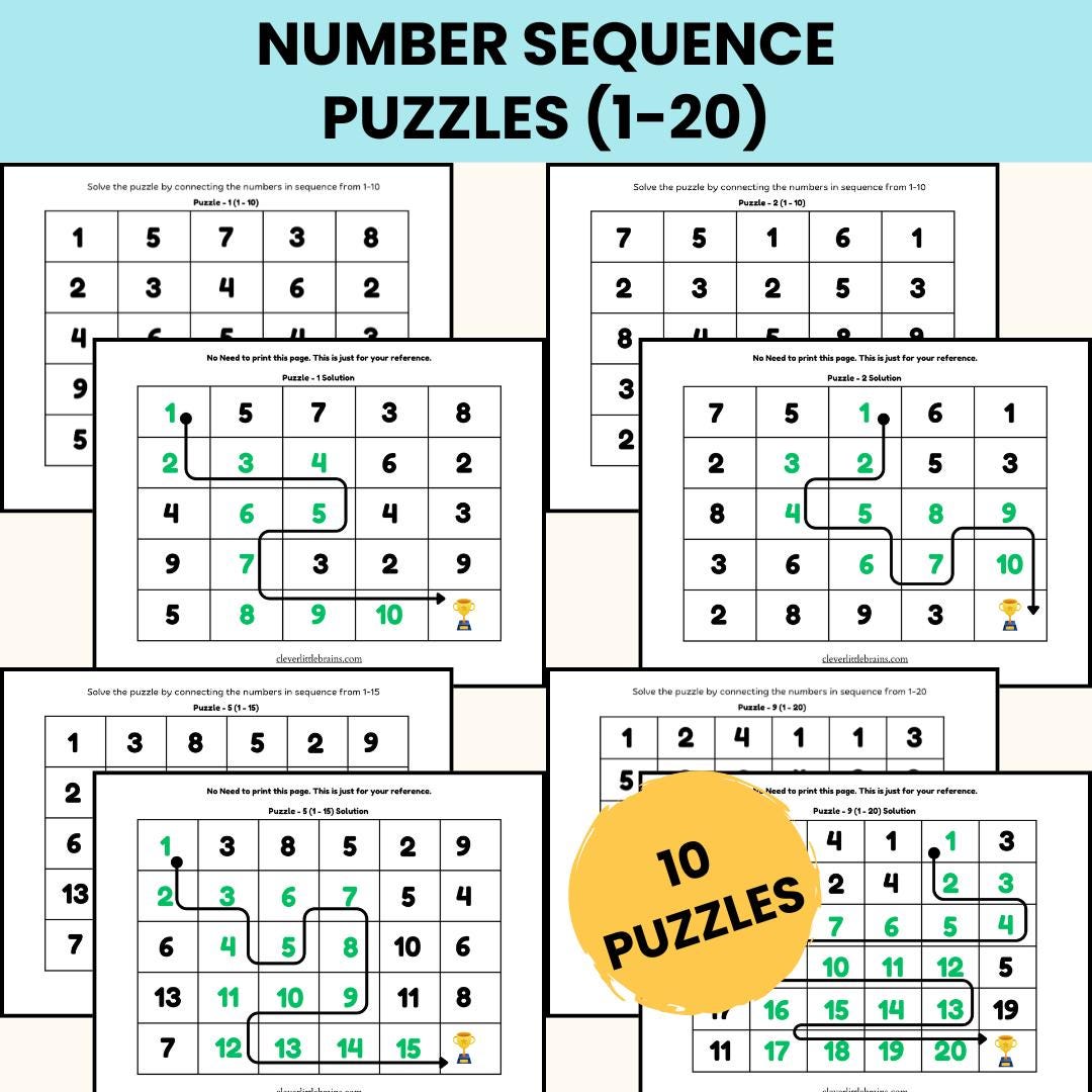 Number Sequencing Puzzles (1–20) | I Know Number Sequence | Printable ...