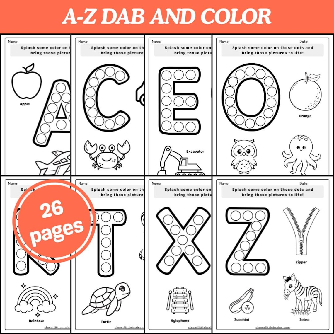 Alphabet Dab & Color Worksheets A-Z: Letter Recognition Coloring Pages ...