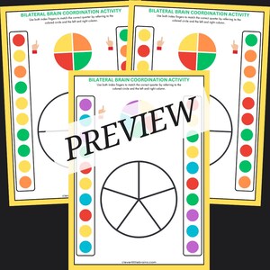 May include: Printable worksheet for kids to practice bilateral brain coordination. The worksheet features a circle divided into four sections, each with a different color. The child must use their index fingers to match the correct color on the circle to the corresponding color on the column.