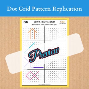 May include: A printable worksheet with a dot grid pattern replication activity. The worksheet has the text "Join the Copycat Club!" and "Replicate the same pattern to the right." The worksheet has three rows of dot grids with different patterns to copy.