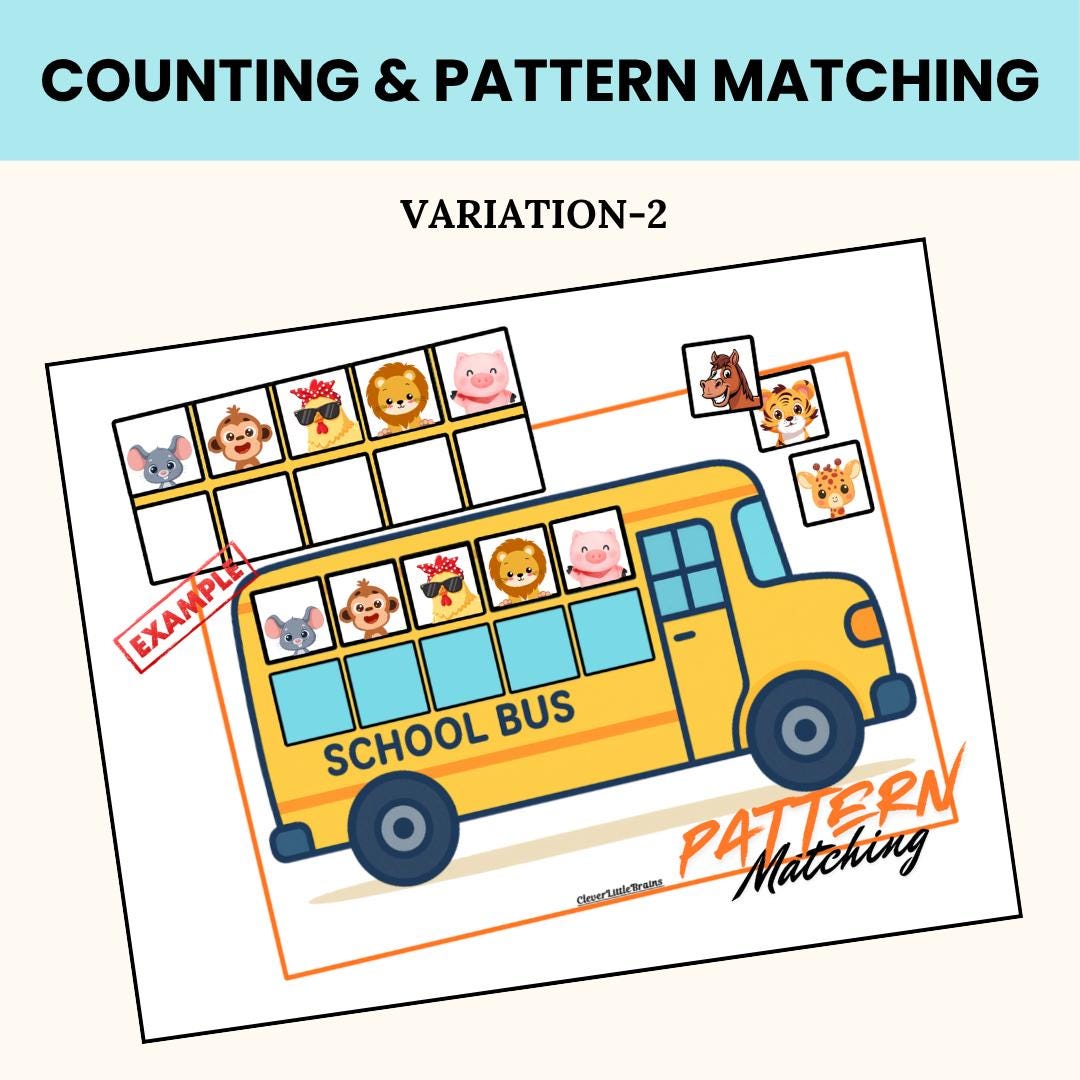 Bus Map Matching School Bus Animal Matching Game | Counting, Patterns, and Memory ...