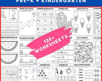 Sommer Lernaktivitäten Bundle Arbeitsblätter | Aktivitätspaket für Vorschule und Kindergarten zum Ausdrucken (Digitales PDF)