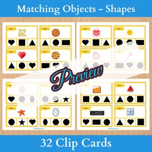 32 cartes clip pour faire correspondre l'objet à des formes | Correspondance des images et des formes | Formes pour enfants | Activités ludiques Montessori | Formes pour le préscolaire