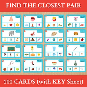 100 cartes à clip d'activités | Défi de trouver le partenaire le plus proche | Pensée logique et compétences en résolution de problèmes | Étincelle curiosité
