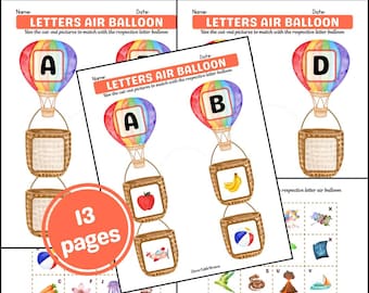 Alphabet Picture Matching Worksheets: Beginning Sounds Cut & Paste Activity (PDF Printables)
