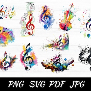 Clipart muzieknoten, abstracte muzieksymbolen, muzieknotatie png, solsleutel-graphics, gekleurde muzieknoot png, muziekillustraties