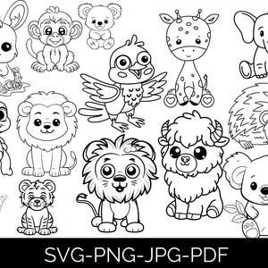 Safari animals outline SVG Cute african jungle animal cut file Cricut Silhouette Lion Tiger Hippo Giraffe Zebra Monkey Zoo Savanna Kids Baby
