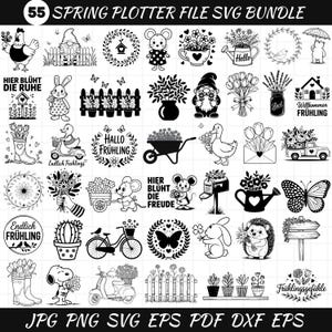 Vår-SVG-paket – 55 designer med kaniner, blommor, tomtar (digital nedladdning)