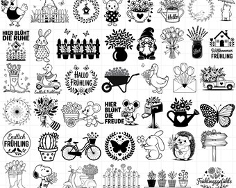 Spring SVG Bundle – 55 Designs with Bunnies, Flowers, Gnomes (Digital Download)