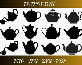 Czajnik SVG: Clipart z czajnikiem, filiżanką i cukrem (pobranie cyfrowe)