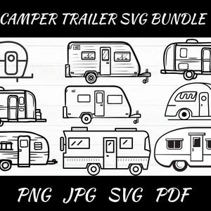 Camper Trailer Svg - Campeggio Svg - Clipart Camper - RV Svg - Silhouettes Camper Trailer - File di taglio Camper per Cricut - Download immediato