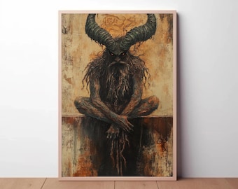 Horned Demon Gothic Art Print, Sinister Occult Decor (Digital Download)