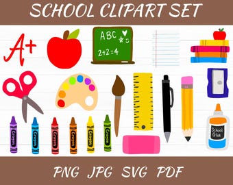 School Clipart Set, School Supplies Clipart Set, PNG Files, Crayons ...