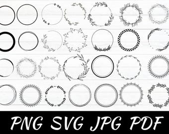 Doodle cirkelframe SVG: bloemen bruiloft decoratie (digitale download)
