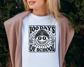 100 Days of School SVG: Retro Smiley Face Teacher Shirt (SVG Files)