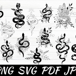 Floral Snake Svg Bundle, Snake with flowers vg, Celestial Snake Svg, Mystical snake svg, Snake design Svg, Cut Files For Cricut, Silhouette