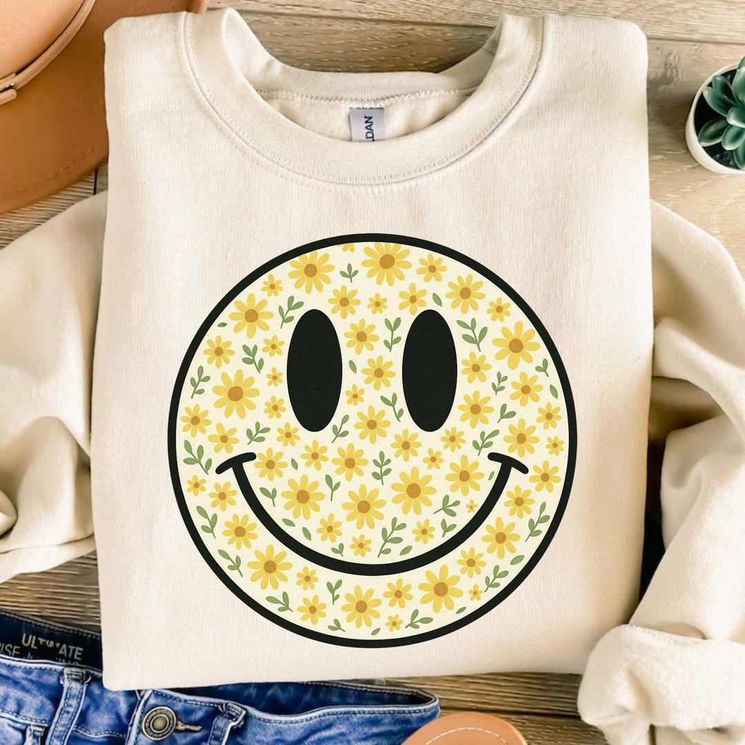 Floral Smiley Face Png: Yellow Flower Design (digital Download) - Etsy