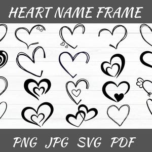 Hart bundel SVG, hart Svg, hand getrokken hart Svg, doodle hart, hart naam Frame Svg, liefde Svg, Valentine Svg, Simple Heart Svg, png-silhouet