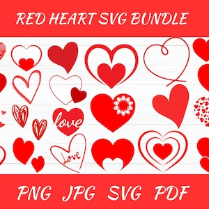 Red Heart SVG, Valentine&#39;s day svg, Red Hearts bundle, Love Svg, Heart svg, Instant Download , Lover Svg Bundle, Red Heart Png Bundle.