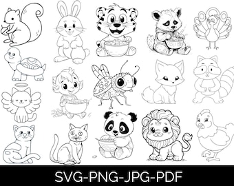 Kawaii Doodle Animals Clipart: Farm Safari Woodland (PNG + SVG)