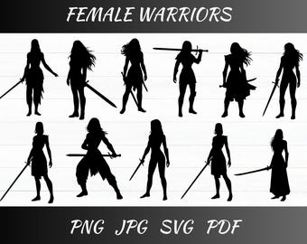 Kvinnlig krigare SVG-paket: Fighter Clipart, Klippfil