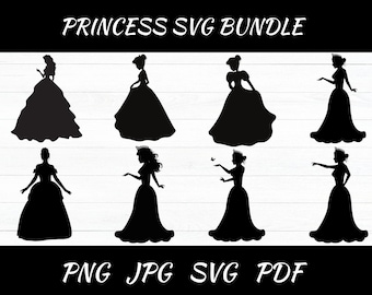 Paquete SVG de silueta de princesa: archivos de corte de Cricut