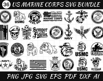 SVG-bundel US Marine Corps – militaire clipart, ontwerpen strijdkrachten (digitale download)
