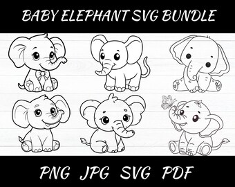 Baby Elephant SVG Bundle, Kawaii Animal Clipart (Digital Download