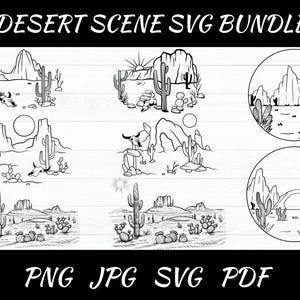 Desert Scene SVG, Desert Scene SVG Bundle, Desert Svg, Desert Landscape Clipart, Desert Scene Vector, Desert Silhouette, Desert Scene Png