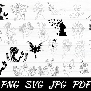 Puede incluir: Un conjunto de 20 diseños de silueta de mariposa en blanco y negro. Los diseños presentan mariposas en varias poses, incluyendo volando, descansando y con acentos florales. Los diseños son perfectos para manualidades, scrapbooking y otros proyectos creativos.