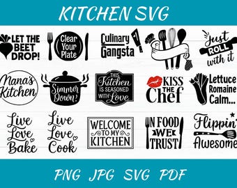 Paquete SVG de cocina: frases de cocina, monograma de repostería - Archivos de corte de Cricut